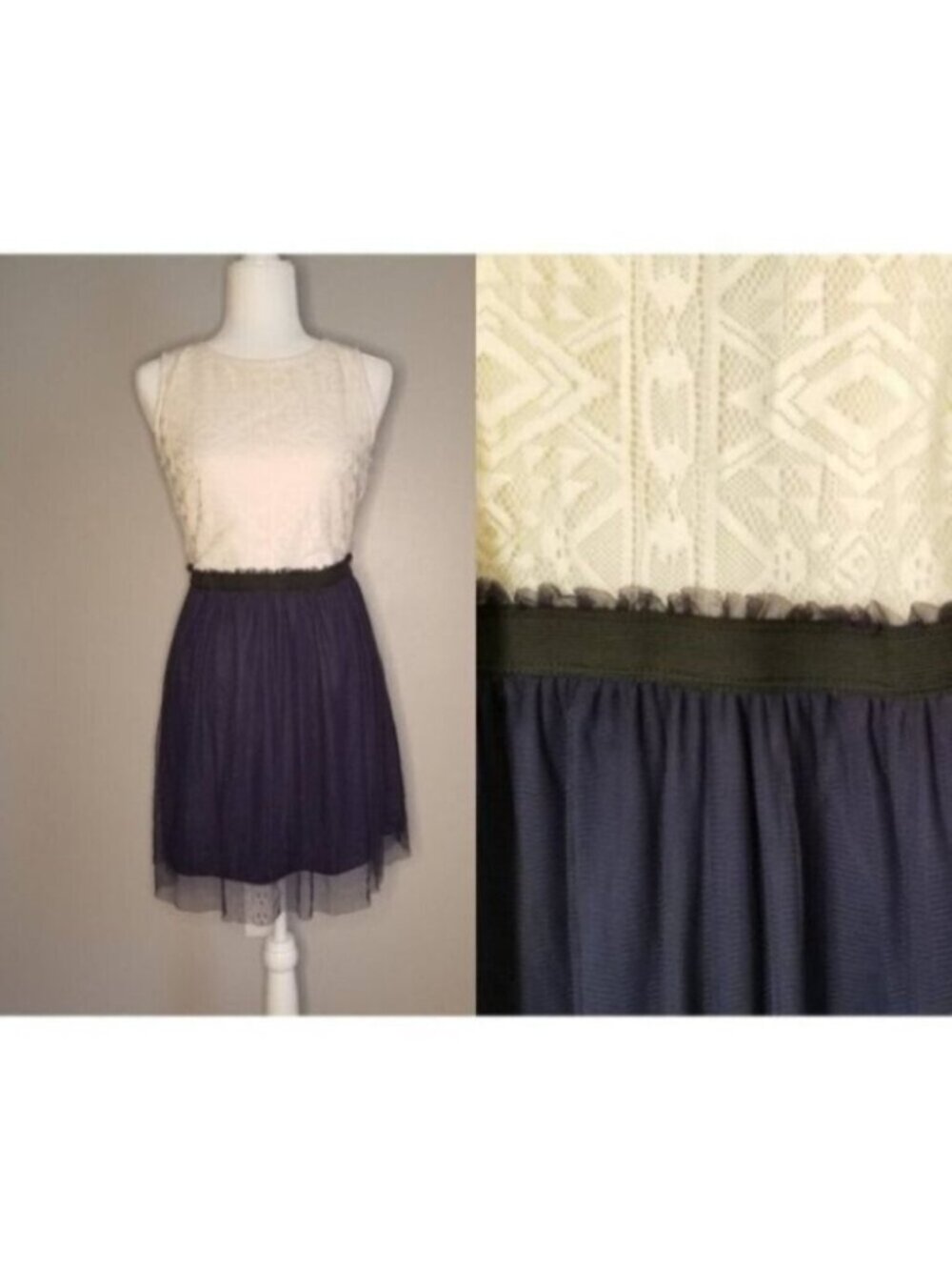 💘NWOT Sleeveless Geometric Design Navy & Cream Dress Size 9